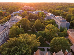 Aerial view of the quad at sunset