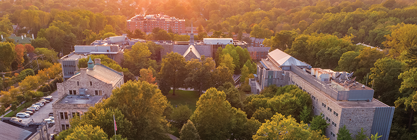 Aerial view of the quad at sunset