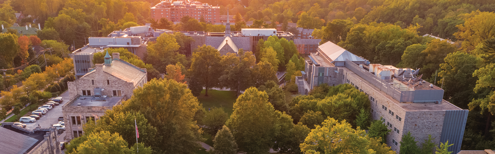 Aerial view of the quad at sunset
